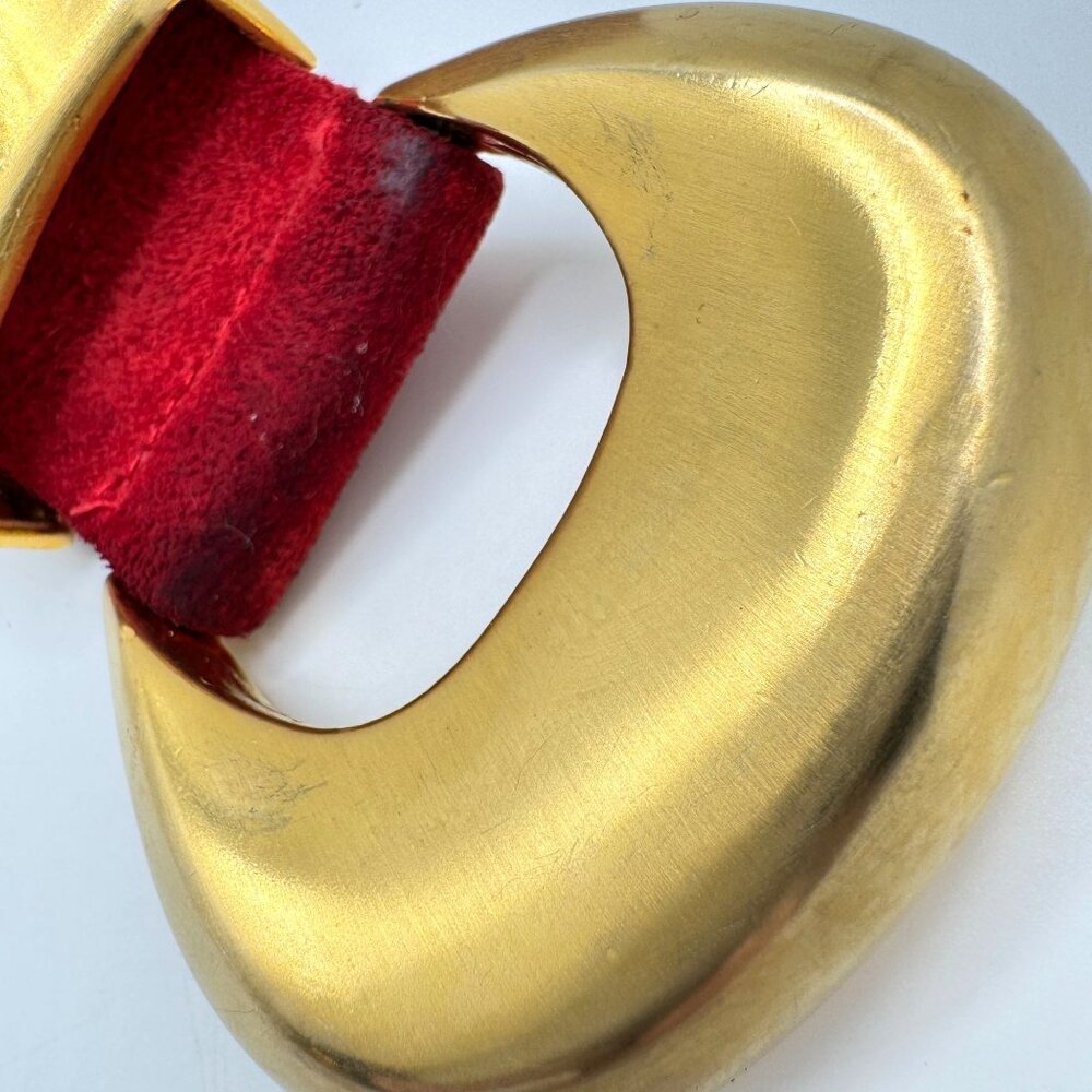 Vintage Carlistle Red Suede Belt Gold-Toned Buckle - Picture 5 of 10